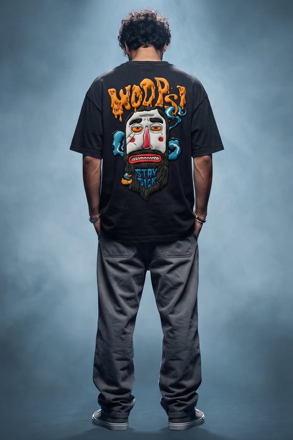 Stay Sick Black Oversized Puff Printed Exclusive T-shirt