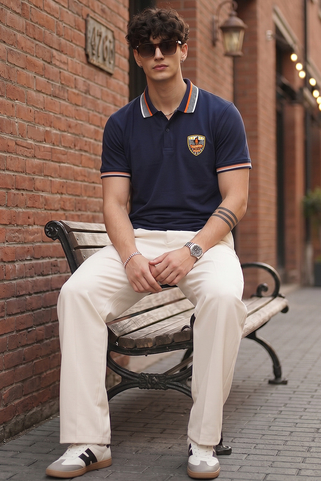 Navy Bedge Regular Fit Exclusive Pique Lycra Polo T-Shirt