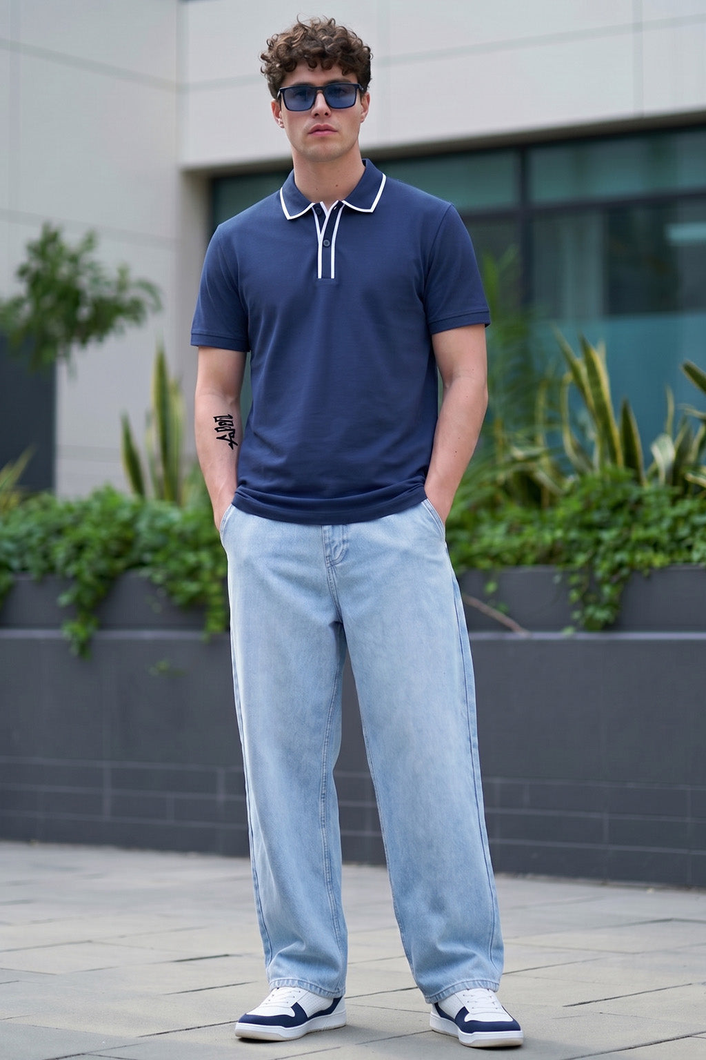 Navy Tipped Regular Fit Exclusive Pique Lycra Polo T-Shirt