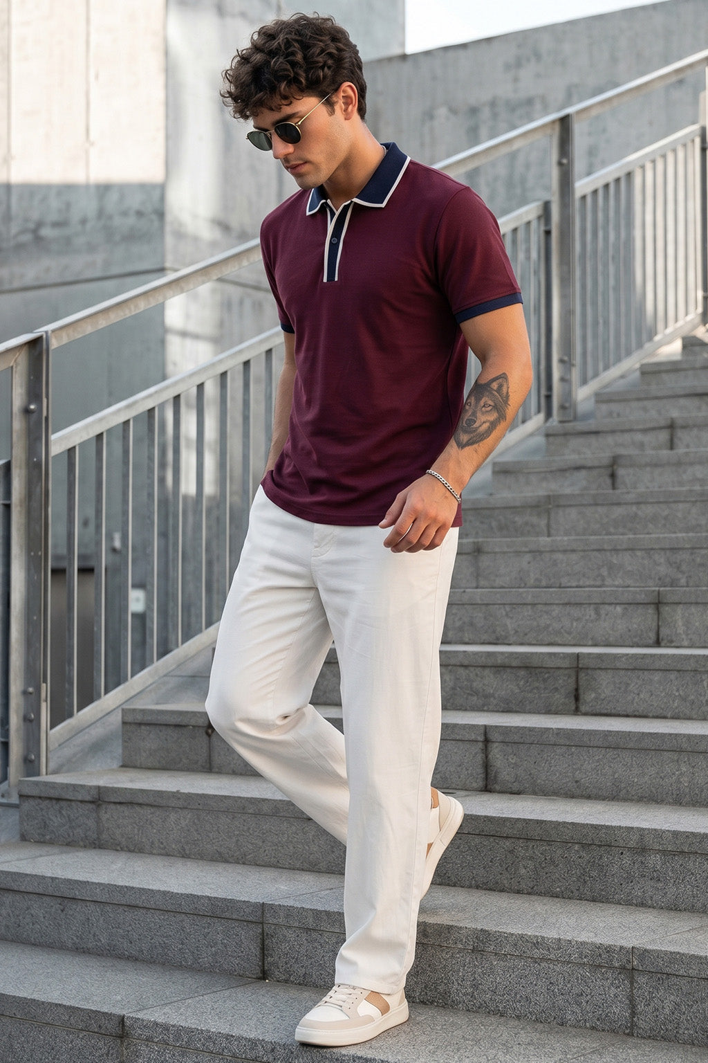 Maroon Tipped Regular Fit Exclusive Pique Lycra Polo T-Shirt