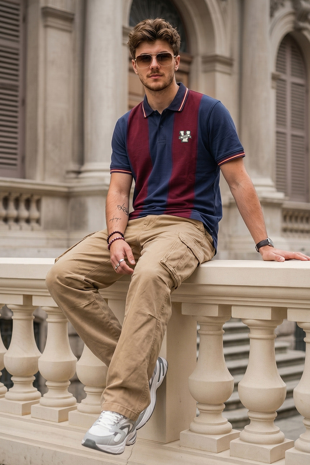 Navy Maroon Colorblock Regular Fit Exclusive Pique Lycra Polo T-Shirt