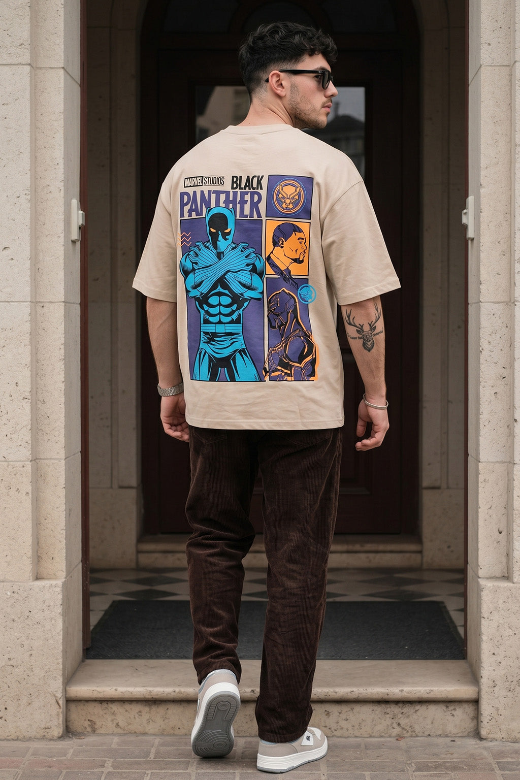Black Panther Swanwhite Oversized Back Graphic Printed T-shirt