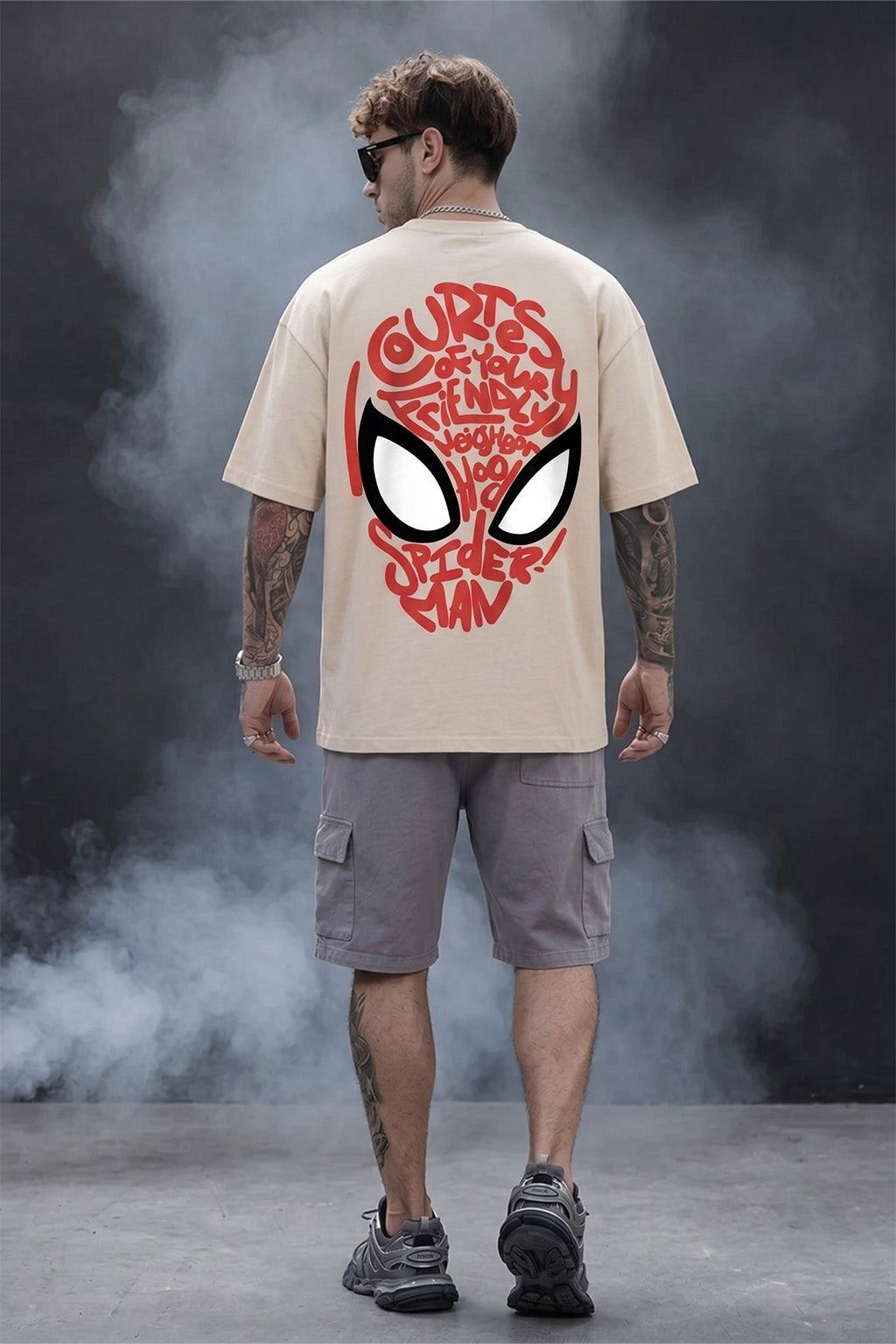 Spiderman Swanwhite Oversized Back Typographic Printed T-shirt