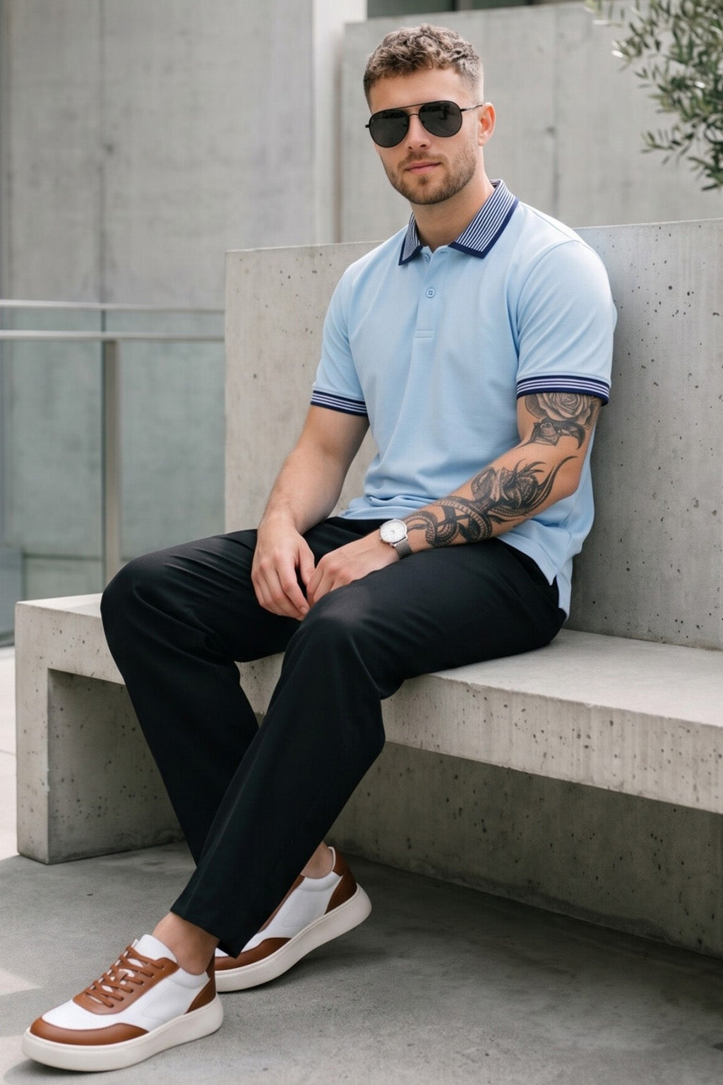 Atomizer Stripped Collar Regular Fit Exclusive Pique Lycra Polo T-Shirt