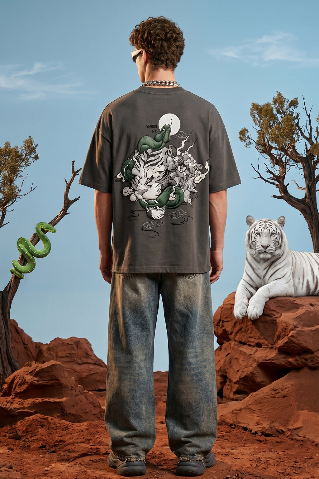 Veirdo Tiger Grey 3D Puff Print Exclusive T-shirt Supreme Edition