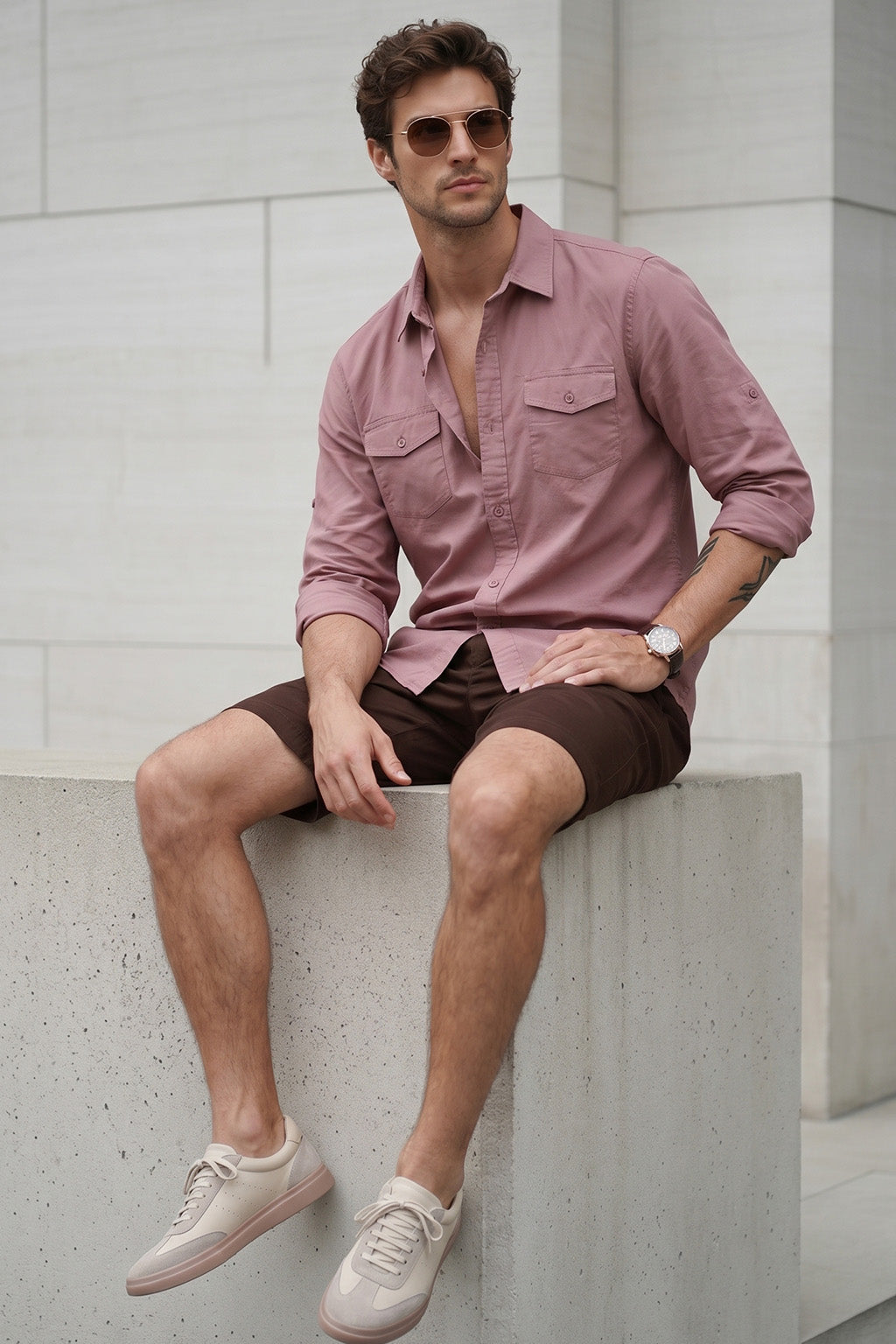 Rose Plain Relaxed Fit Full Sleeve Dual Pocket Utility Exclusive Shirt