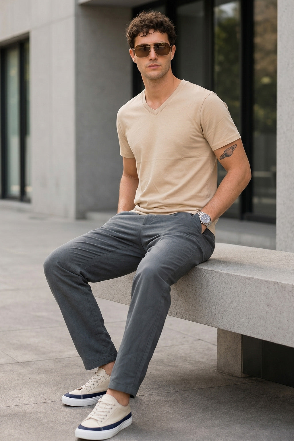 Swanwhite Plain V-Neck Regular Fit T-shirt
