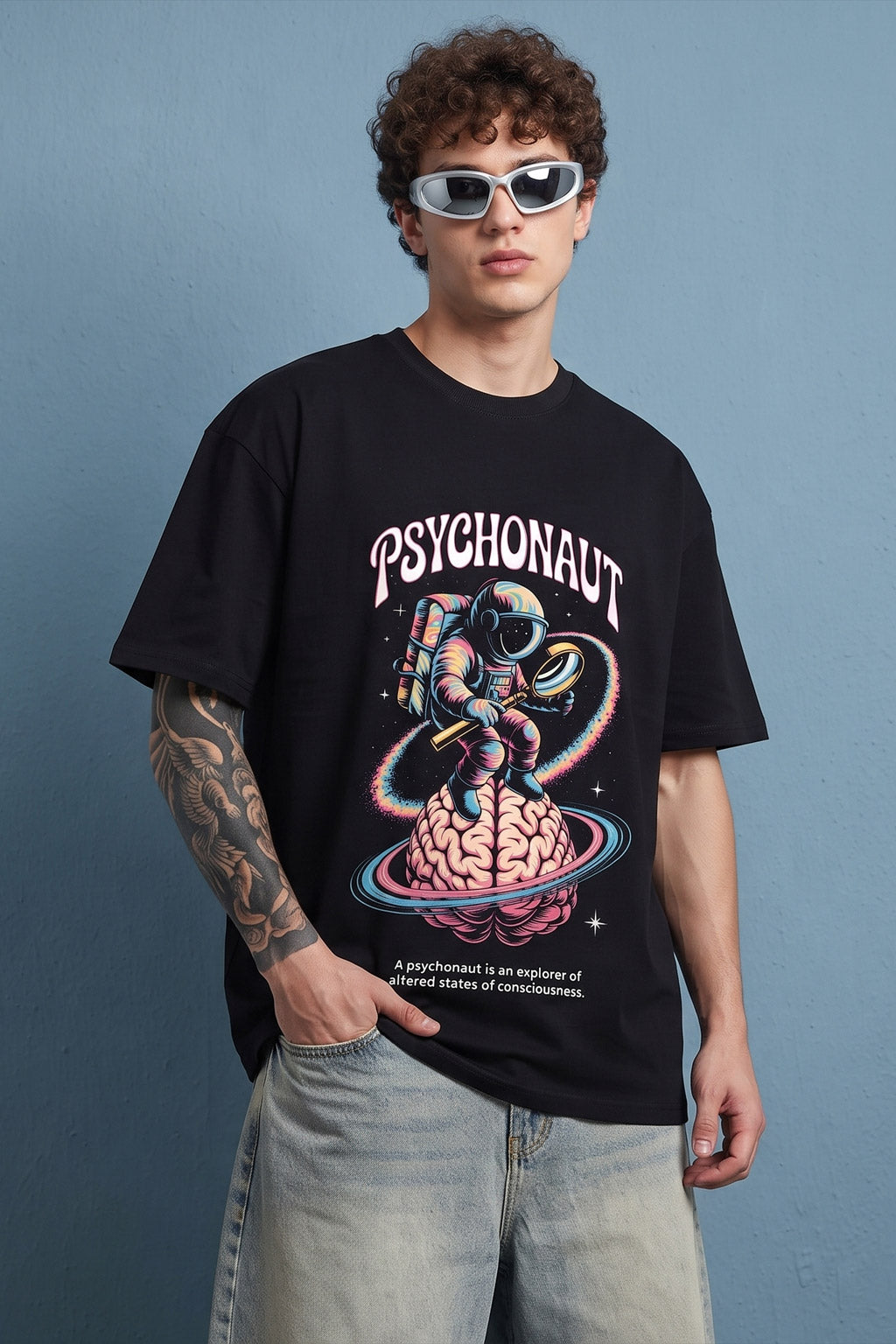 psychonaut astro black graphic print oversized tshirt