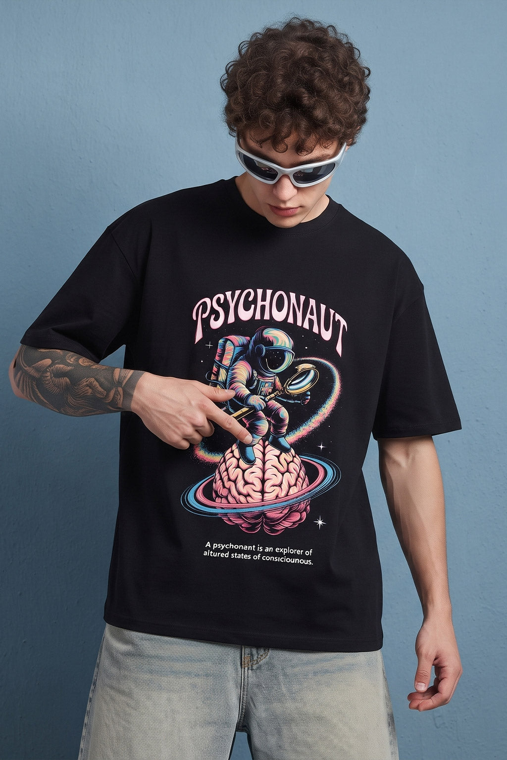 psychonaut astro black graphic print oversized tshirt