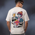 it's beer time grafiti front and back side OFFWHITE colour Oversized t-shirt