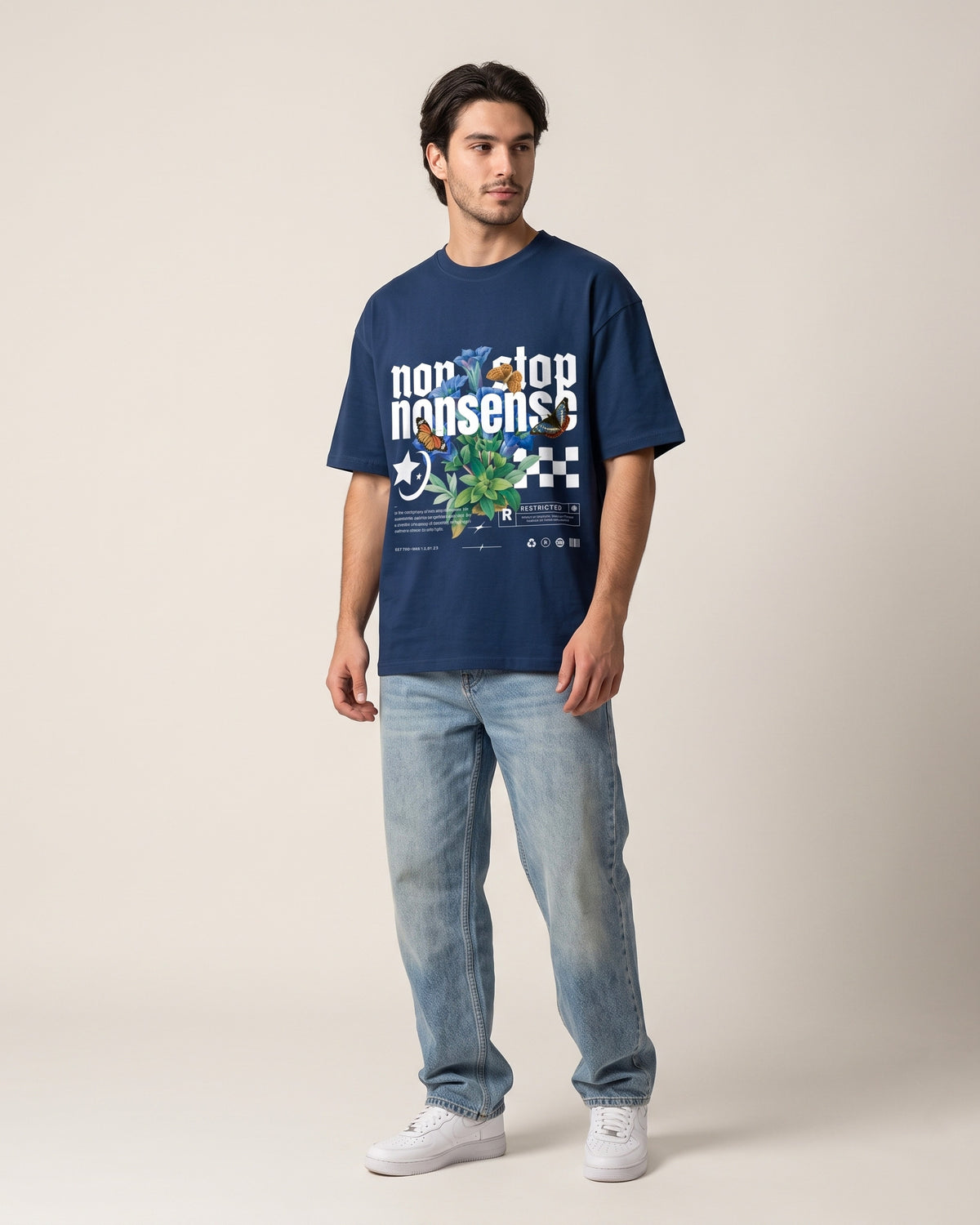 NON STOP NONSENSE Oversized  dark blue colour front print