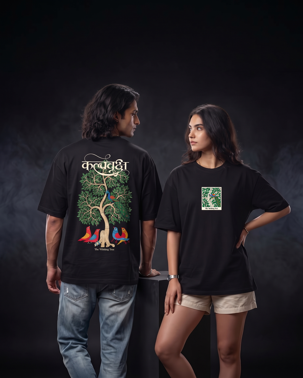 KALPAVRUKSHA Premium Colection black graphik print oversized t-shirt