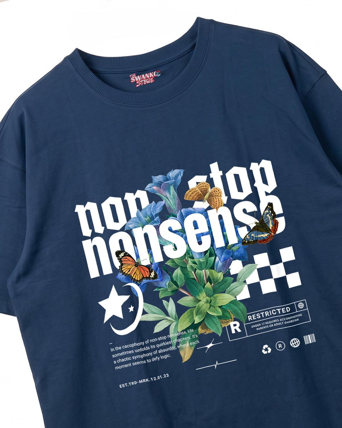 NON STOP NONSENSE Oversized  dark blue colour front print