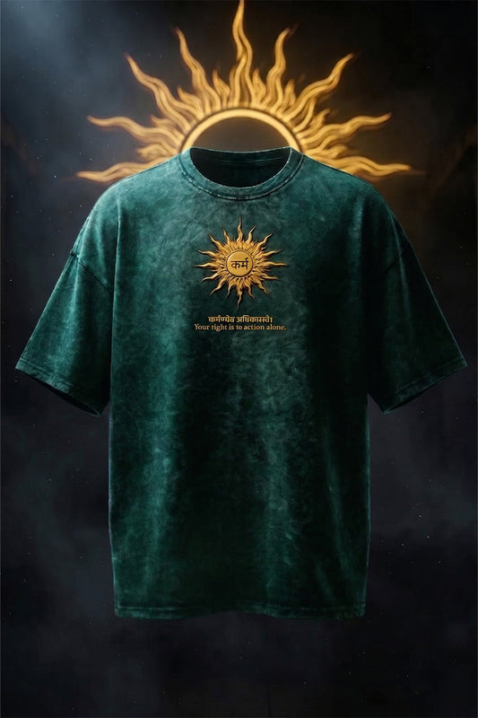 कर्म Green Acid Washed Printed Exclusive T-shirt Epic Collection