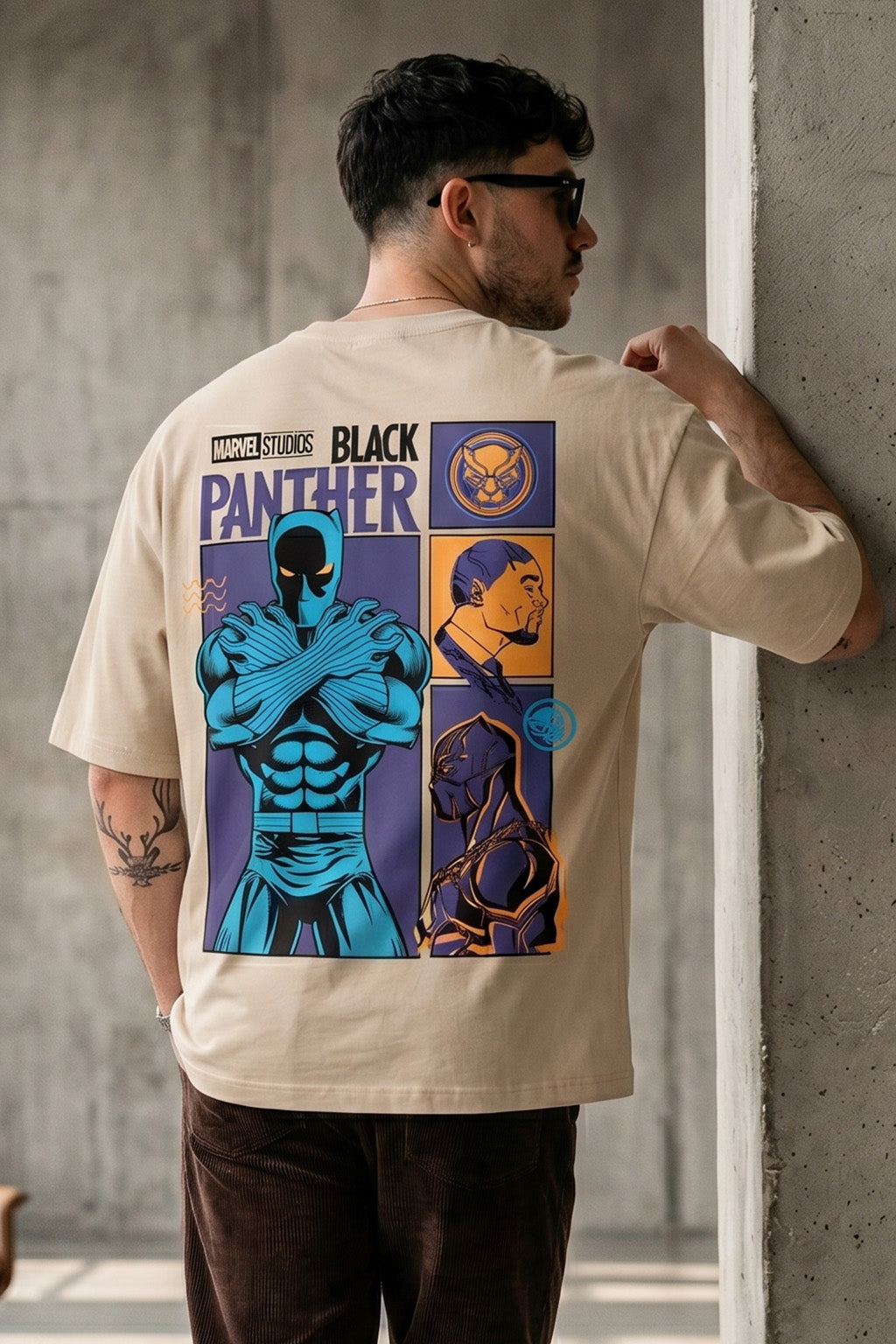 Black Panther Swanwhite Oversized Back Graphic Printed T-shirt