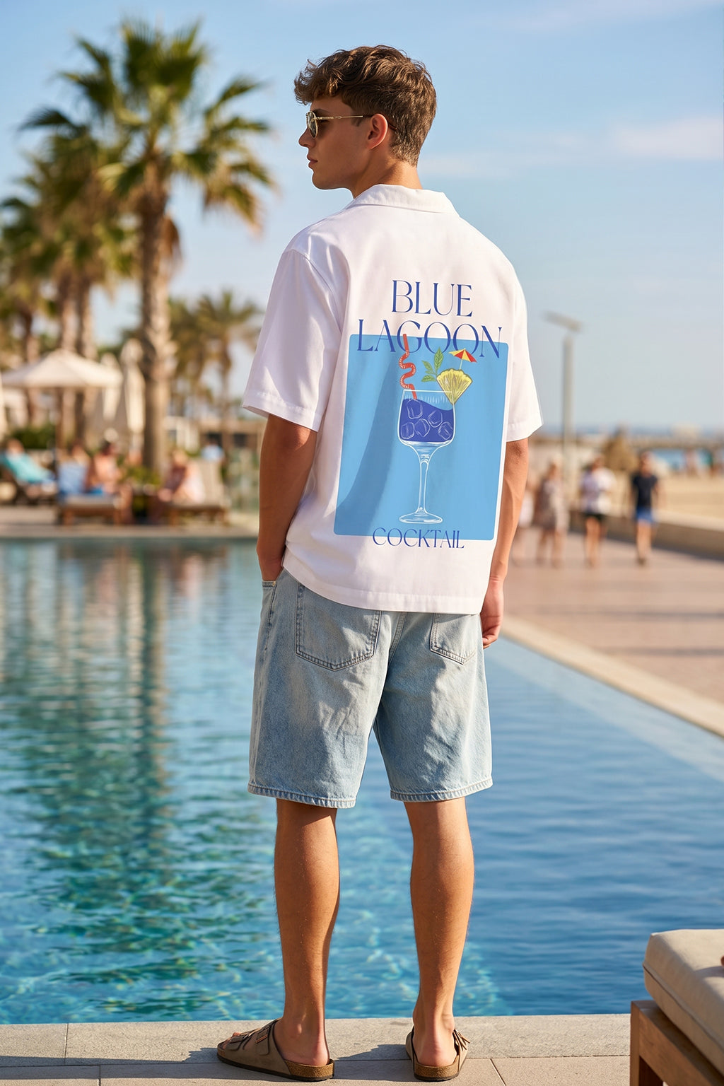 Blue Lagoon White Oversized Printed Exclusive Shirt