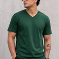 Green Plain V-Neck Regular Fit T-shirt