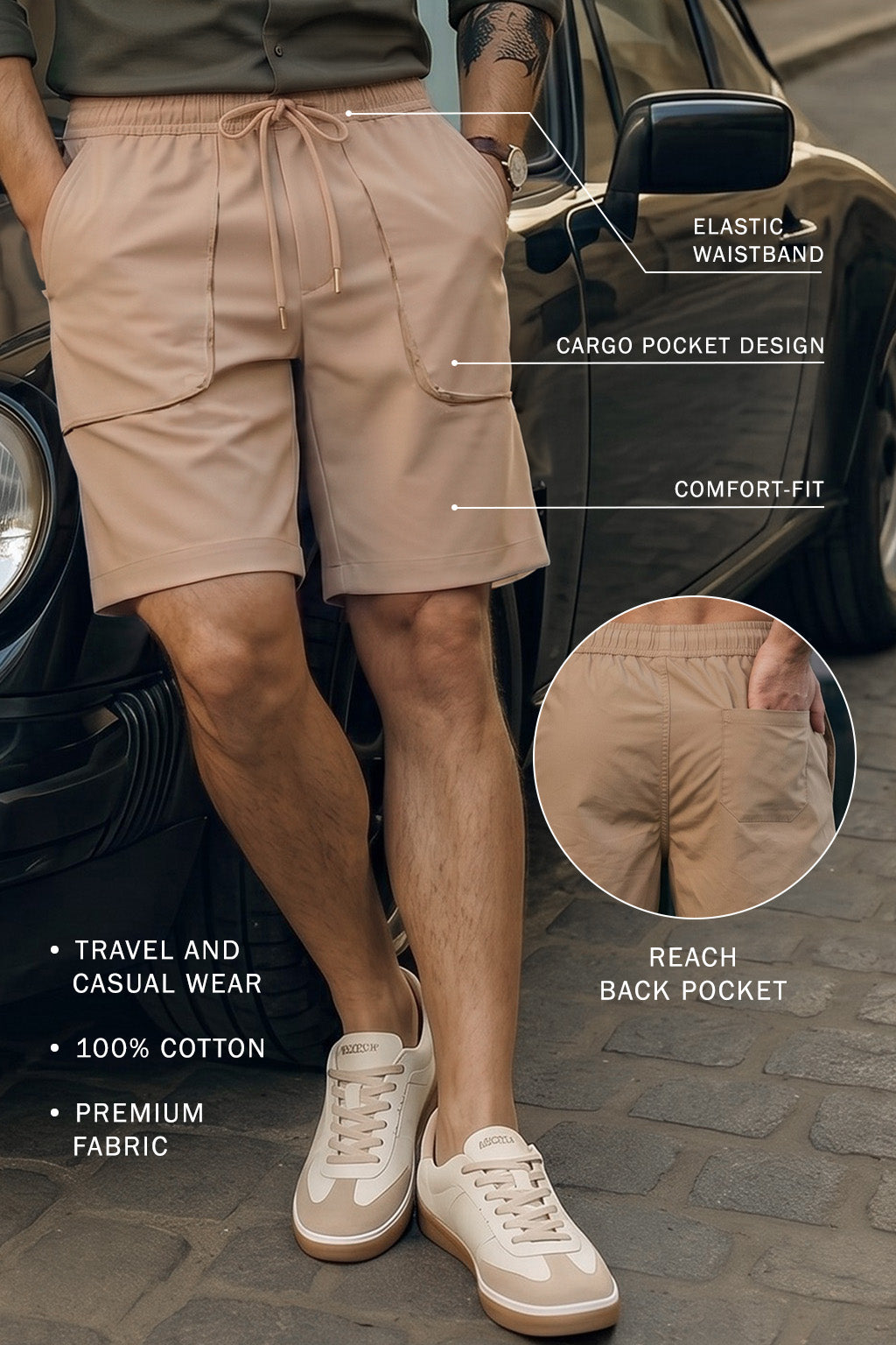 Beige Relaxed-Fit Exclusive Travel Shorts
