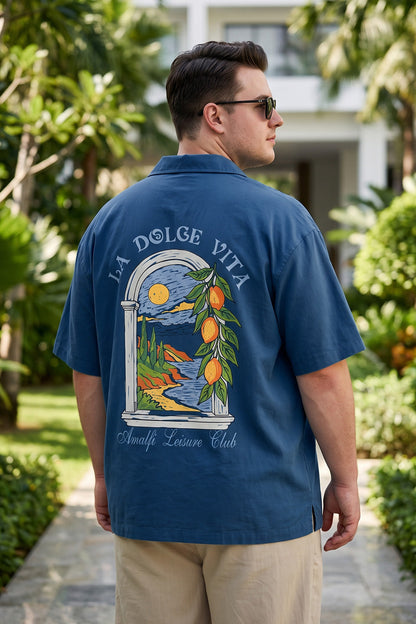 La VIta Navy Plus Size Printed Exclusive Shirt