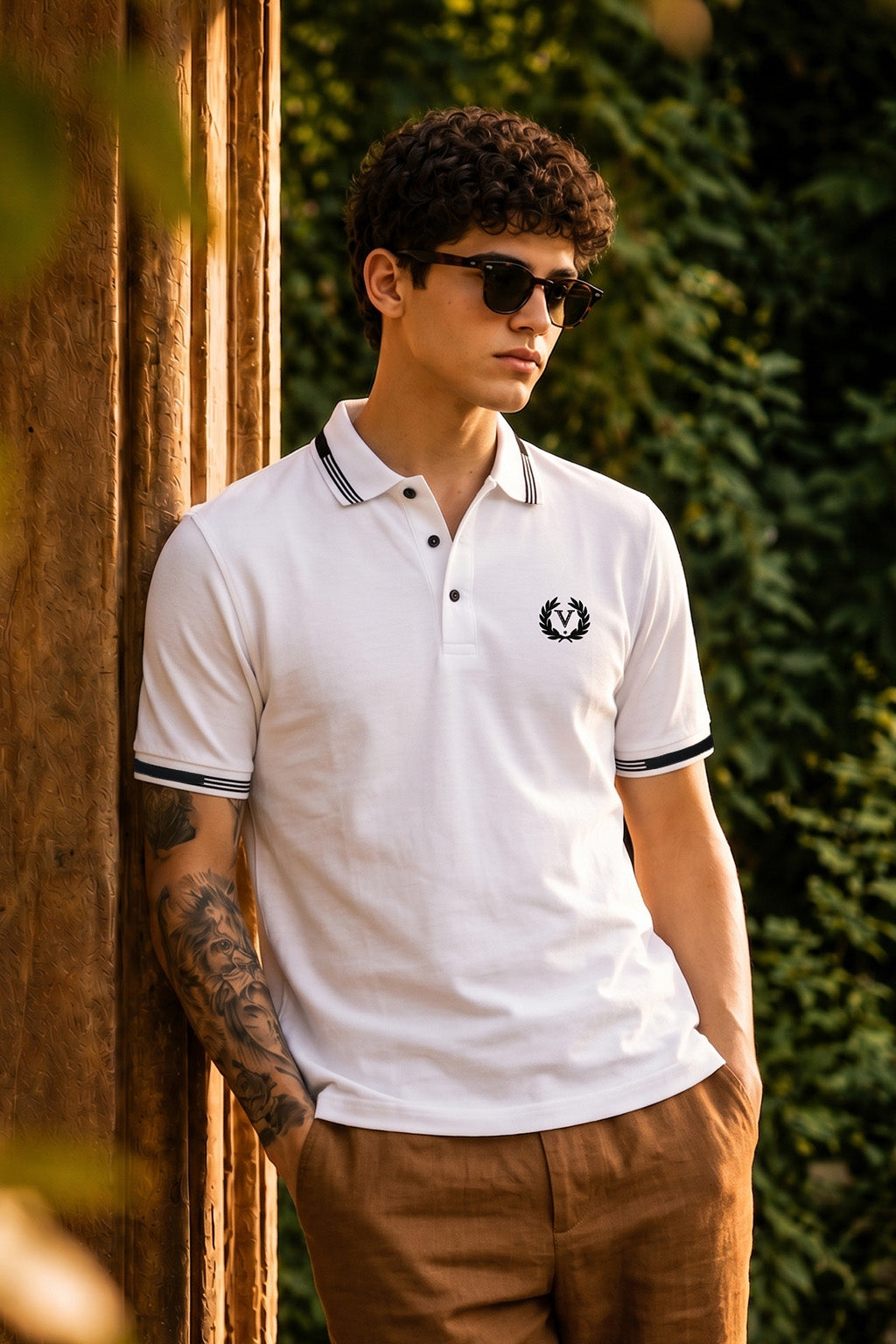 Imperial Crest Stripe Collar White Regular Fit Polo T-shirt
