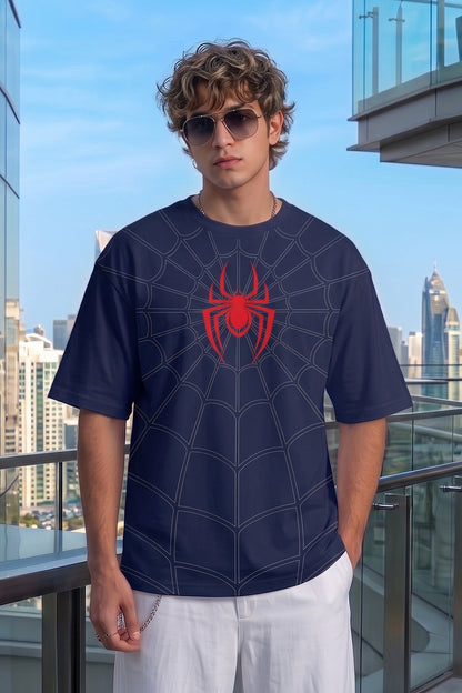 SpiderVerse Webline Navy Oversized Printed T-Shirt