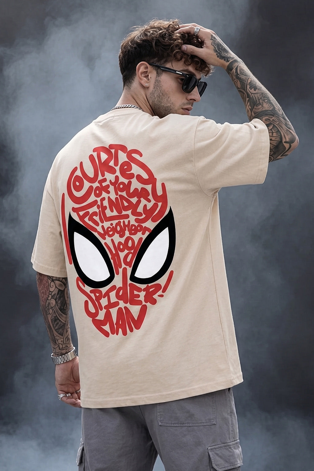 Spiderman Swanwhite Oversized Back Typographic Printed T-shirt
