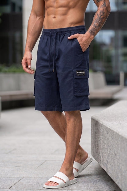 Veirdo Navy Minimal Cargo Shorts with Drawstring