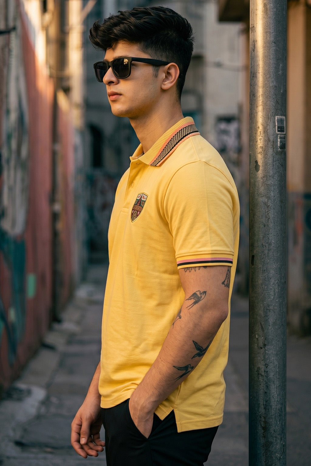 Yellow Bedge Regular Fit Exclusive Pique Lycra Polo T-Shirt