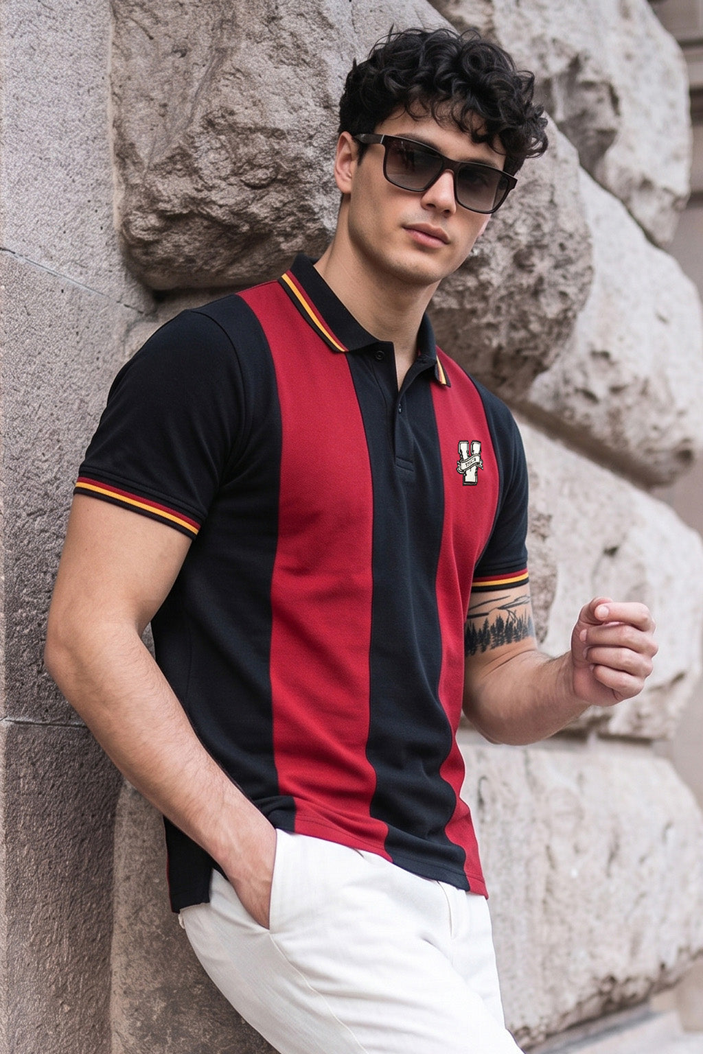 Black Salsa Colorblock Regular Fit Exclusive Pique Lycra Polo T-Shirt