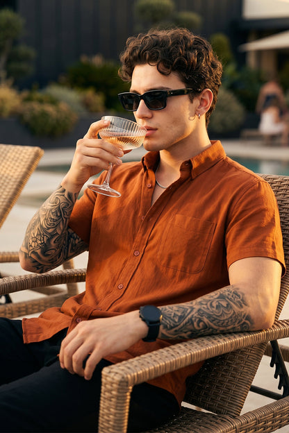 Rust Plain Regular Fit Half Sleeve Single Pocket Exclusive Shirt