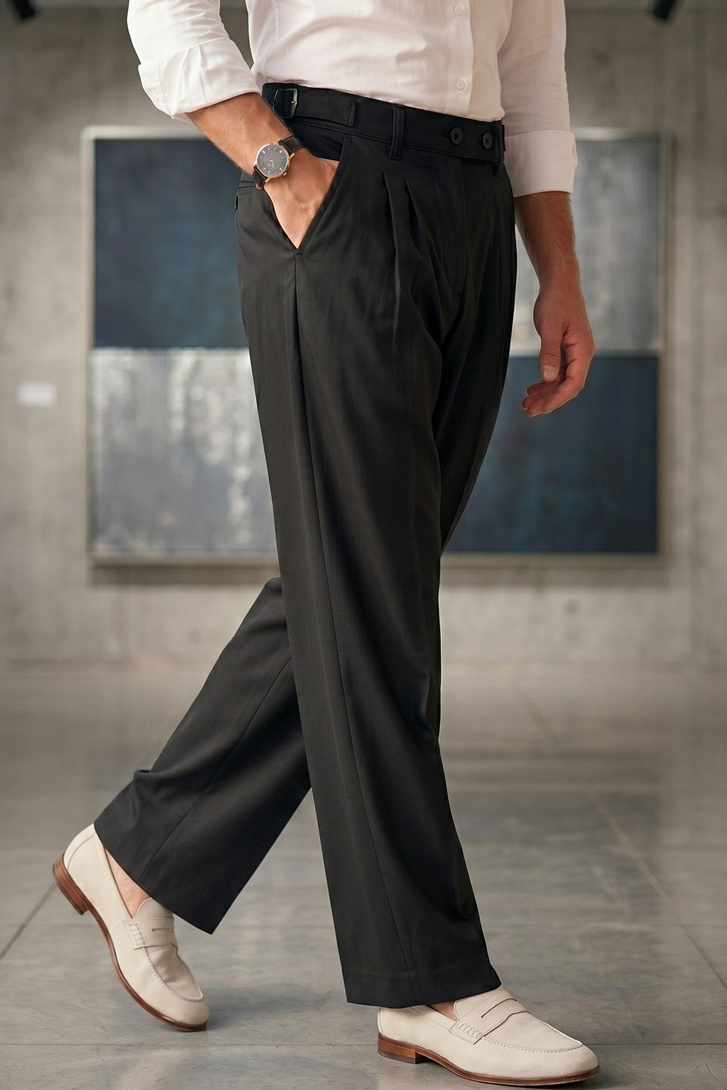 Black Tailored Adjustable High-Waist Korean Pant