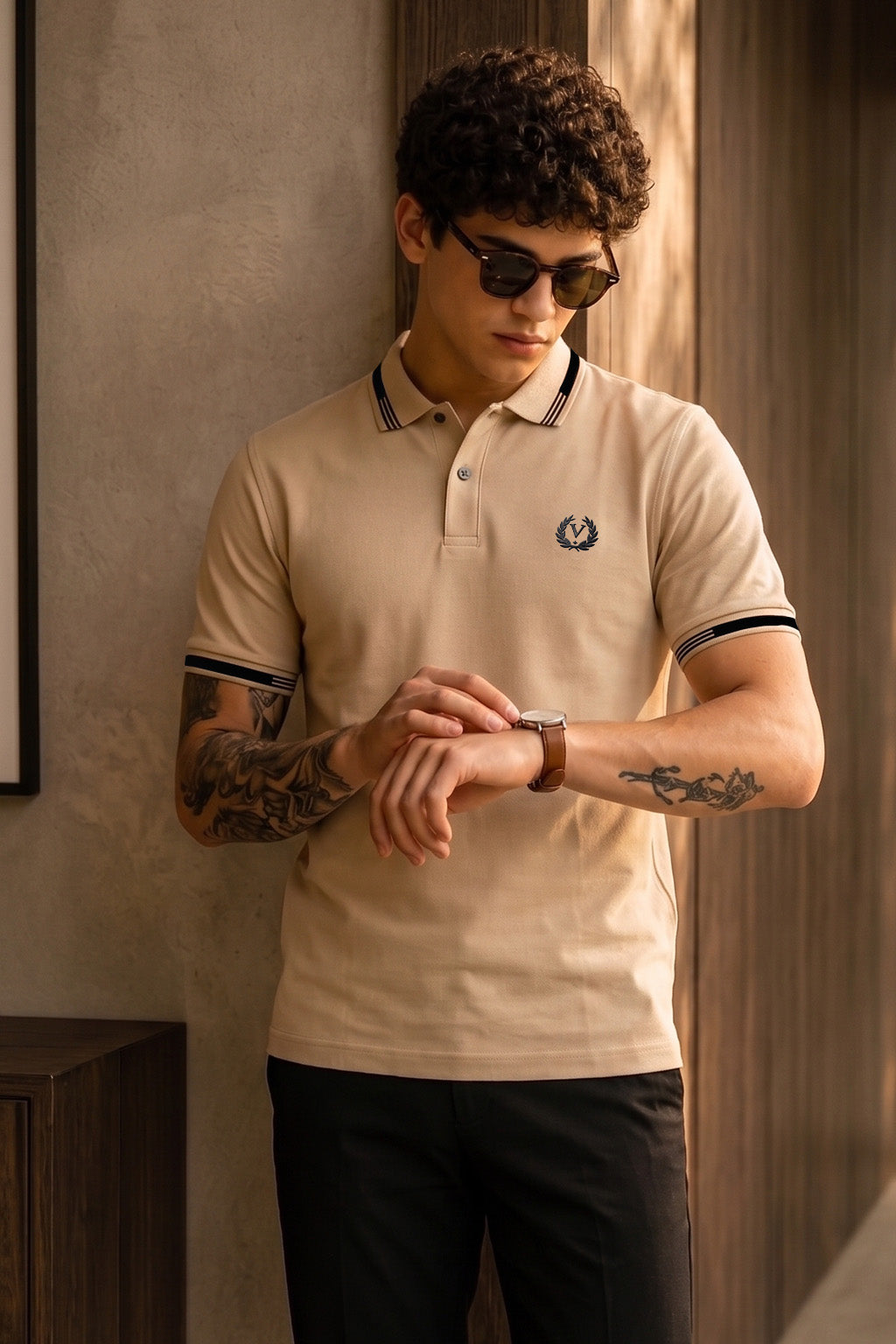 Imperial Crest Stripe Collar Swanwhite Regular Fit Polo T-shirt