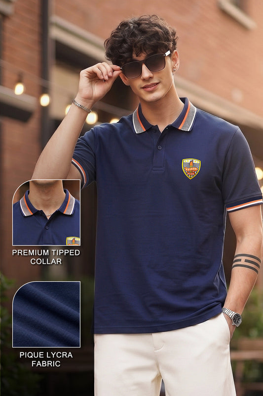 Navy Bedge Regular Fit Exclusive Pique Lycra Polo T-Shirt