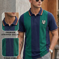Navy Green Colorblock Regular Fit Exclusive Pique Lycra Polo T-Shirt