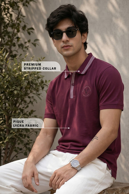 Veirdo City Aubergine Regular Fit Pique Lycra Exclusive Polo T-Shirt