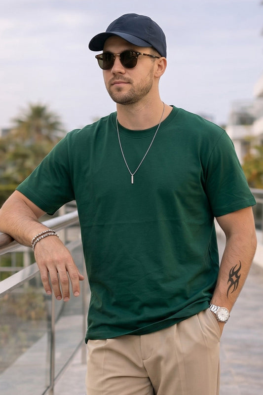 Green Plain Regular Fit T-shirt