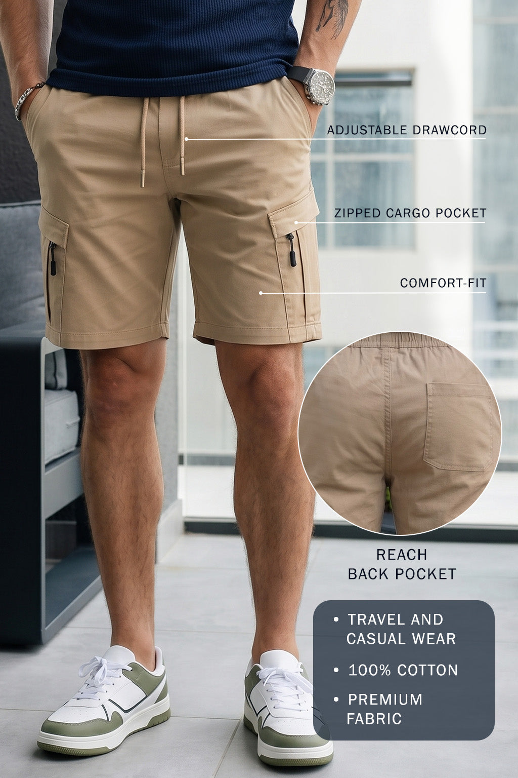 Beige Relaxed-Fit Exclusive Utility Shorts