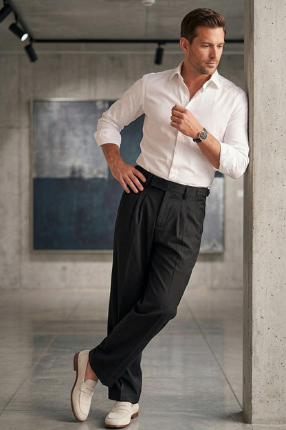 Black Tailored Adjustable High-Waist Korean Pant