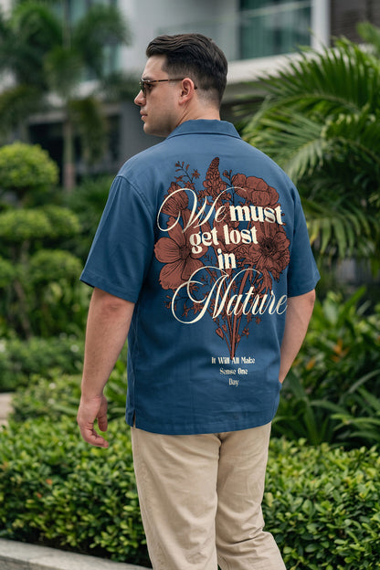 Nature Navy Plus Size Printed Exclusive Shirt
