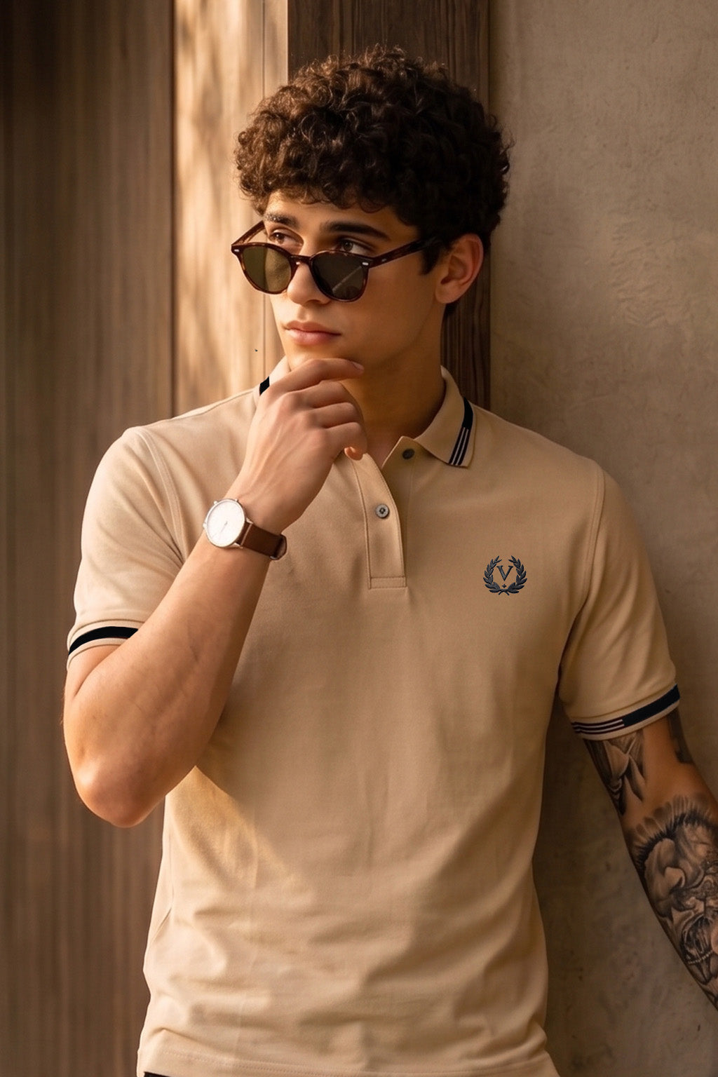 Imperial Crest Stripe Collar Swanwhite Regular Fit Polo T-shirt