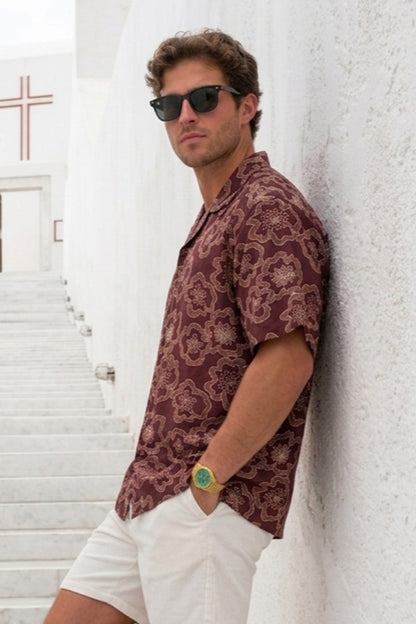 Crimson Maroon All Over Printed Oversized Exclusive Shirt
