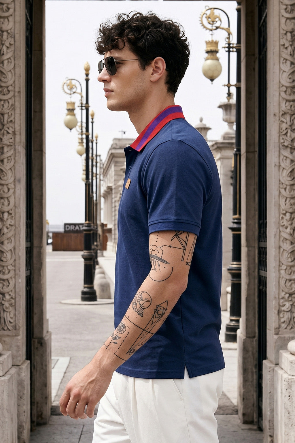 Navy Contrast Collar Regular Fit Exclusive Pique Lycra Polo T-Shirt