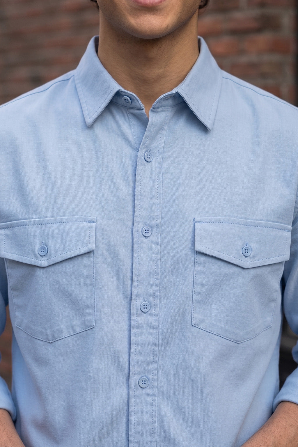 Sky Blue Plain Relaxed Fit Full Sleeve Dual Pocket Utility Exclusive Shirt