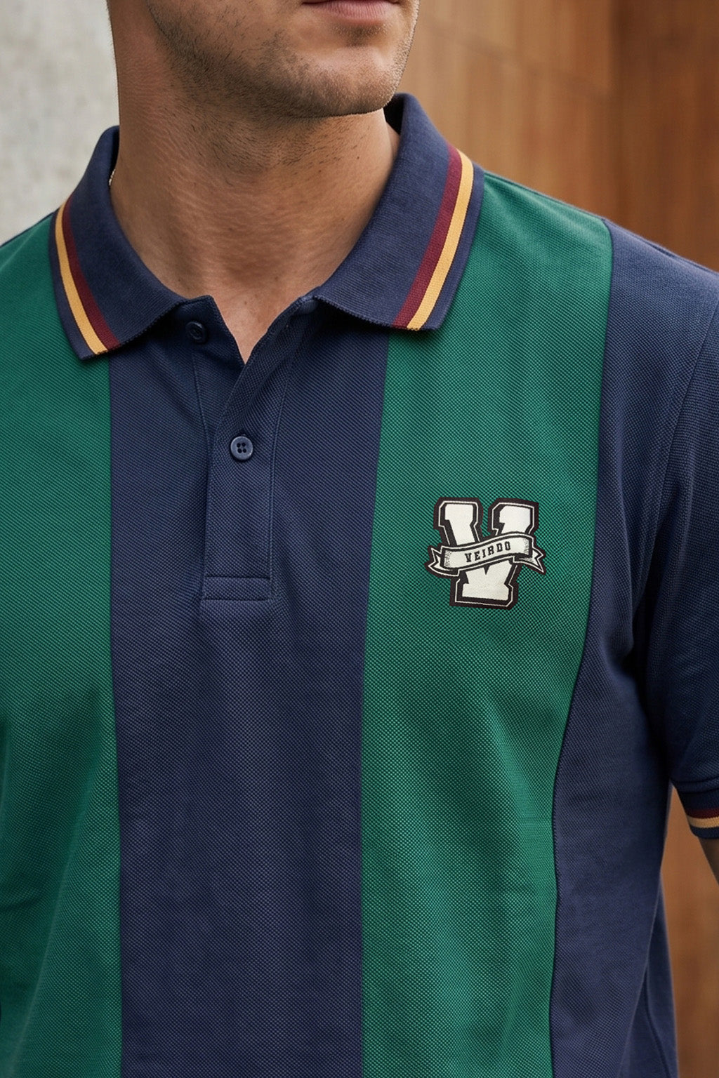 Navy Green Colorblock Regular Fit Exclusive Pique Lycra Polo T-Shirt
