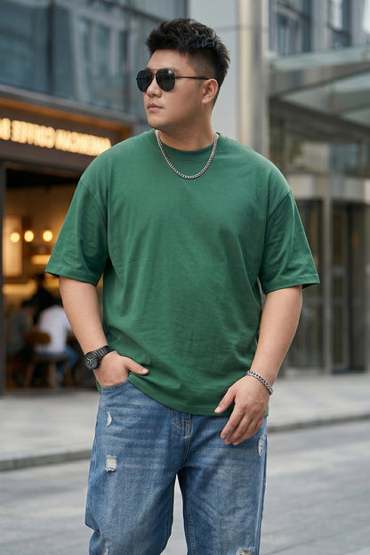 Dark Green Canal Plain Plus Size T-shirt