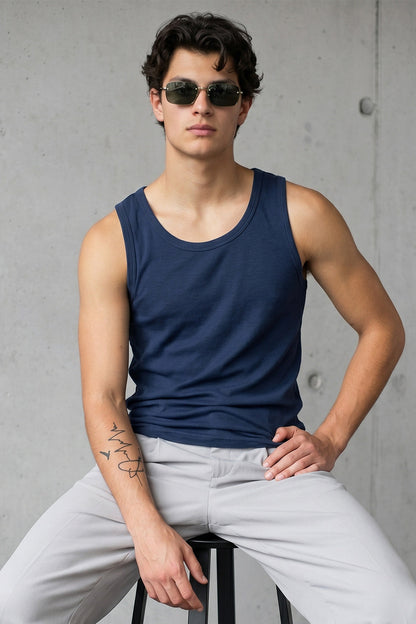 Navy Plain Regular FIt Gym Vest