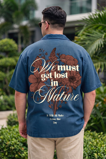 Nature Navy Plus Size Printed Exclusive Shirt