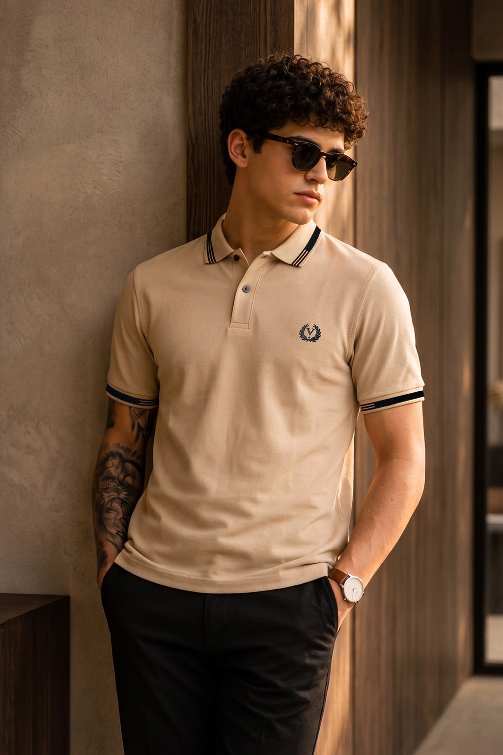 Imperial Crest Stripe Collar Swanwhite Regular Fit Polo T-shirt