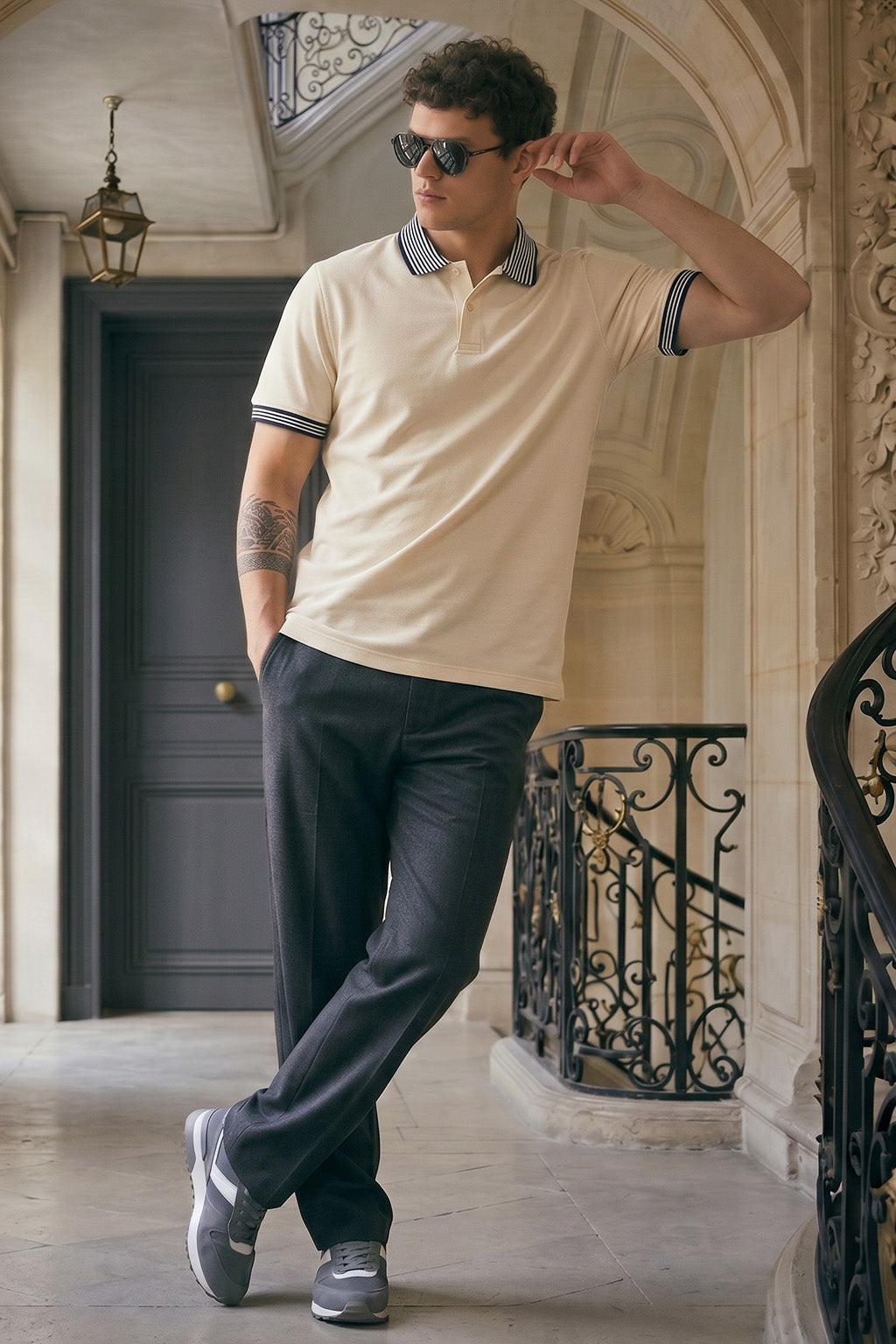 Swanwhite Stripped Collar Regular Fit Exclusive Pique Lycra Polo T-Shirt