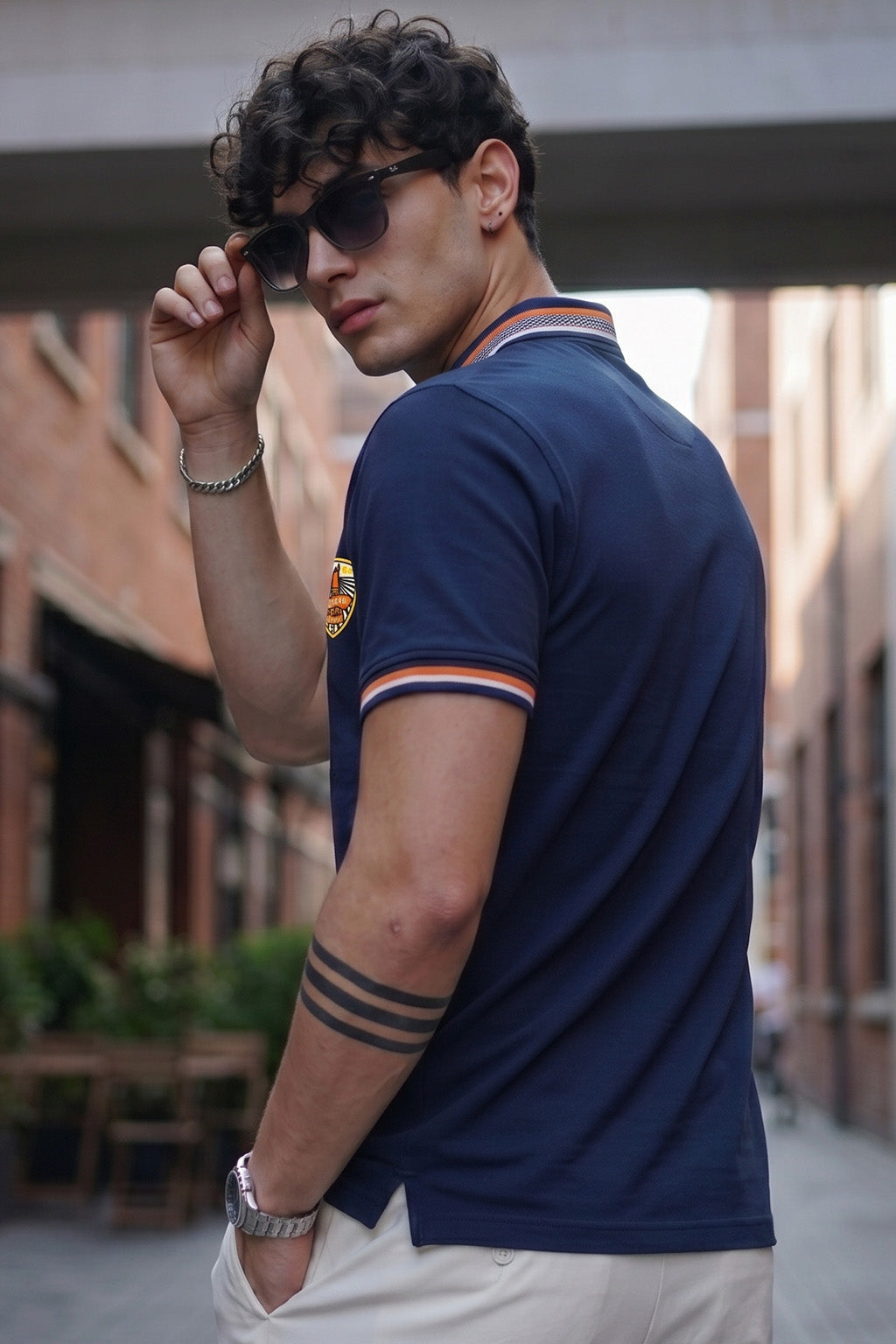 Navy Bedge Regular Fit Exclusive Pique Lycra Polo T-Shirt